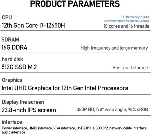 جهاز كمبيوتر الكل في واحد من Suevery شاشة FHD مقاس 24 بوصة Intel Core الجيل الثاني عشر I7 (2.30 جيجا هرتز حتى 4.7 جيجا هرتز، عشرة نوى وستة عشر خيطًا DDR4 16 جيجا بايت M.2 NVMe 512 جيجا بايت SSD Windows 11 Home AIO كمبيوتر مكتبي in Saudi Arabia