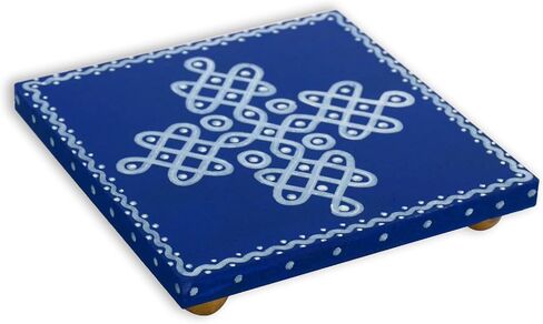 Wood Riser for kitchen counter, wooden risers for decor, wooden stand, Display, Decor, Kolam Wood Tray for Kitchen Counter, Festival Home Decor Pooja Room Temple & Gift for Family, housewarming (Blue) in Saudi Arabia