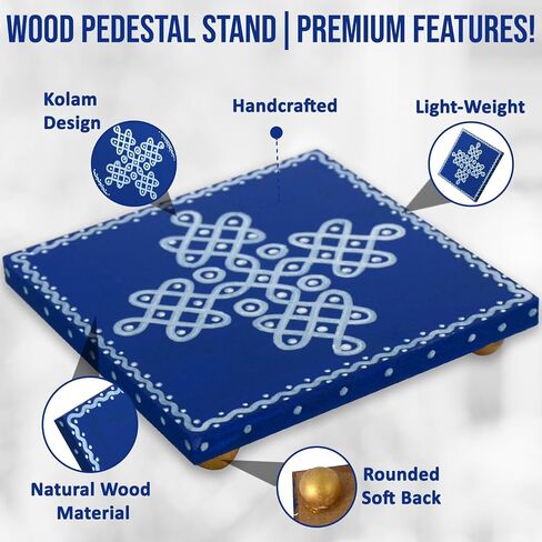 Wood Riser for kitchen counter, wooden risers for decor, wooden stand, Display, Decor, Kolam Wood Tray for Kitchen Counter, Festival Home Decor Pooja Room Temple & Gift for Family, housewarming (Blue) in Saudi Arabia