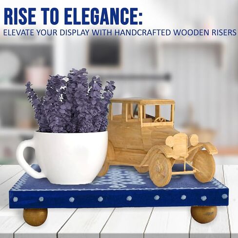 Wood Riser for kitchen counter, wooden risers for decor, wooden stand, Display, Decor, Kolam Wood Tray for Kitchen Counter, Festival Home Decor Pooja Room Temple & Gift for Family, housewarming (Blue) in Saudi Arabia