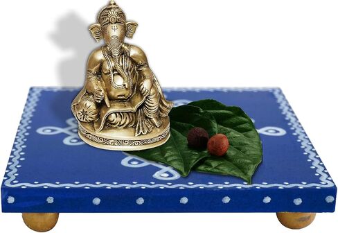 Wood Riser for kitchen counter, wooden risers for decor, wooden stand, Display, Decor, Kolam Wood Tray for Kitchen Counter, Festival Home Decor Pooja Room Temple & Gift for Family, housewarming (Blue) in Saudi Arabia