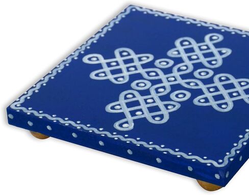 Wood Riser for kitchen counter, wooden risers for decor, wooden stand, Display, Decor, Kolam Wood Tray for Kitchen Counter, Festival Home Decor Pooja Room Temple & Gift for Family, housewarming (Blue) in Saudi Arabia