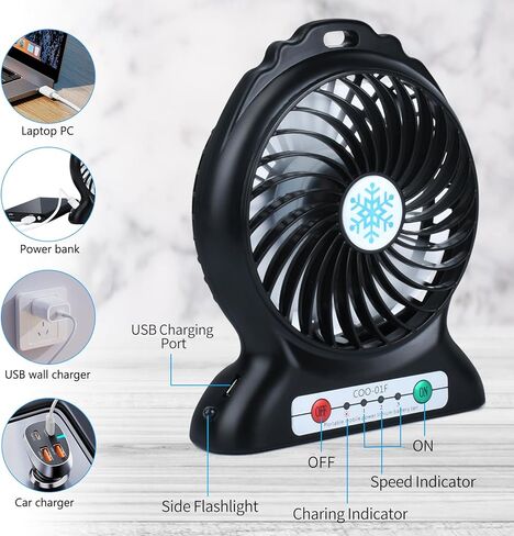 GGH Portable Fan Rechargeable,Personal Desk Fan,Small Battery Operated USB Fan with Flashlight,3 Speeds Wind Quiet Mini Desktop Fan for Travel,Camping,Bedroom,Office in Saudi Arabia