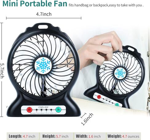 GGH Portable Fan Rechargeable,Personal Desk Fan,Small Battery Operated USB Fan with Flashlight,3 Speeds Wind Quiet Mini Desktop Fan for Travel,Camping,Bedroom,Office in Saudi Arabia
