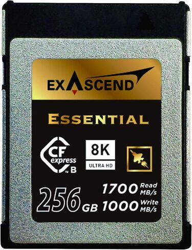 بطاقة Exascend 256G Essential CFexpress من النوع B، قراءة تصل إلى 1800 ميجابايت/ثانية، متوافقة مع كاميرات Canon وNikon وPanasonic وغيرها. in Kuwait
