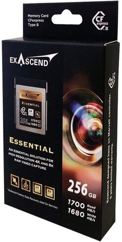 بطاقة Exascend 256G Essential CFexpress من النوع B، قراءة تصل إلى 1800 ميجابايت/ثانية، متوافقة مع كاميرات Canon وNikon وPanasonic وغيرها. in Kuwait
