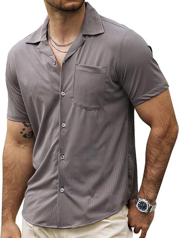VATPAVE Mens Casual Summer Shirts Short Sleeve Button Down Shirts Fashion Textured Beach Hawaiian Shirts with Pocket in Saudi Arabia