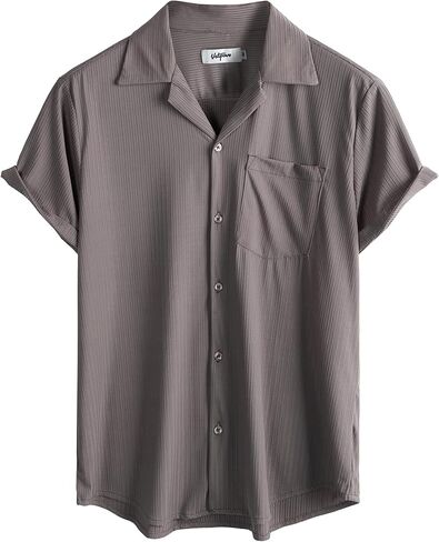 VATPAVE Mens Casual Summer Shirts Short Sleeve Button Down Shirts Fashion Textured Beach Hawaiian Shirts with Pocket in Saudi Arabia