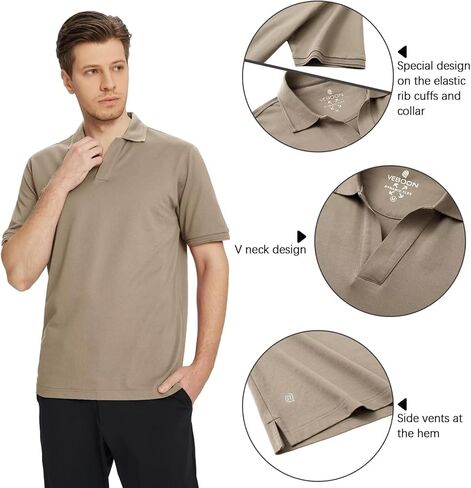 VEBOON الرجال الخامس الرقبة قمصان بولو بيكيه كم قصير عادية صالح قميص بولو الرطوبة فتل لينة تنفس قميص بولو in Kuwait