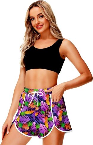 شورت نسائي من AOBUTE بنمط استوائي للسباحة من هاواي مع جيوب in Kuwait