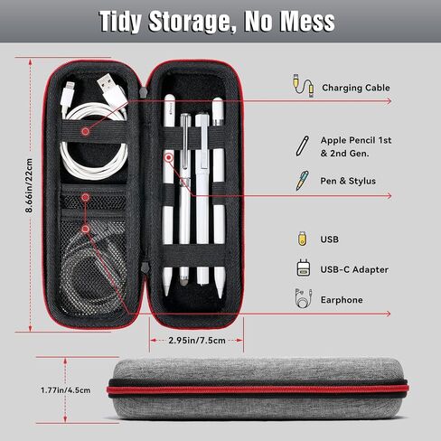 TiMOVO Pencil Holder Case for Apple Pencil Pro, Apple Pencil (USB-C) & Apple Pencil (1st/2nd Gen), EVA Hard Shell Carrying Bag Sleeve Compatible with Apple Pen Accessories, USB Cable, Stylus, Black in Saudi Arabia