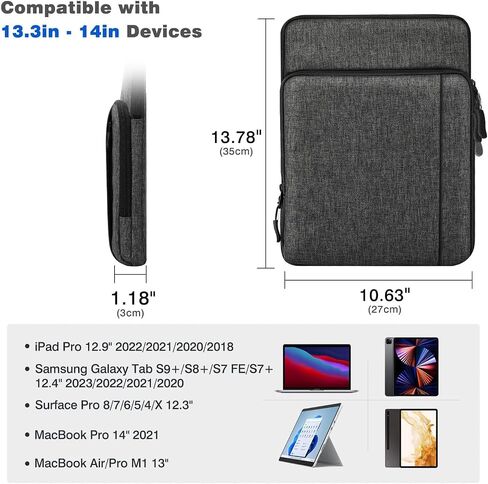 Dadanism 13.3 Inch Tablet Sleeve Shoulder Bag Carrying Case for New MacBook Neo 13" 2026, MacBook Air M5/M4 13", iPad Air M4/M3 13", iPad Pro M5/M4 13", Galaxy Tab S10+/S9 FE+/S9+ 12.4", Black & Gray in Kuwait