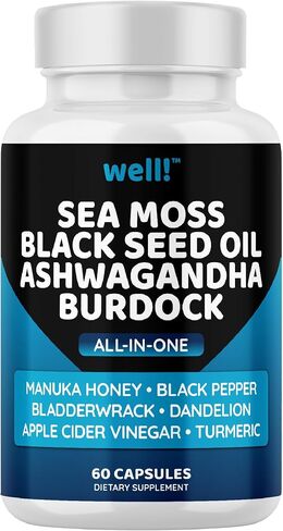 Sea Moss 3000, Black Seed Oil 2000, Ashwagandha 1000, Bladderwrack, Maca Turmeric - Manuka Honey, Dandelion & Black Pepper, Super Antioxidants Supplement in Saudi Arabia