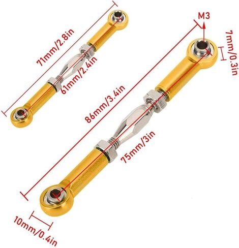 SALUTUYA Aluminum Alloy RC Car Push Rod Turnbuckle Rod Linkage with Adjustable Length RC Turnbuckle for RC Car Upgrade 71-86mm(Golden) in Saudi Arabia