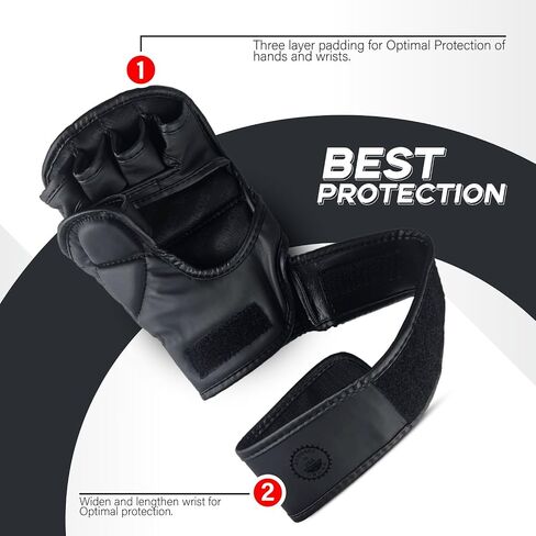 MMA Gloves Sparring Grappling, Hybrid Open Palm Heavy Bag Gloves Men Women, Maya Hide Leather Wrist Support, Cage Fighting Combat Sports Boxing Training, Muay Thai, Punching Bag Gloves in Saudi Arabia