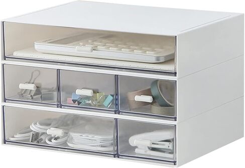 Desk Organizer with 6 Drawers, Makeup Organizer, Plastic Cosmetic Organizer, Bathroom Organization Boxes, Desktop Storage Box(White) in Saudi Arabia