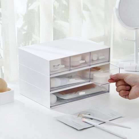 Desk Organizer with 6 Drawers, Makeup Organizer, Plastic Cosmetic Organizer, Bathroom Organization Boxes, Desktop Storage Box(White) in Saudi Arabia