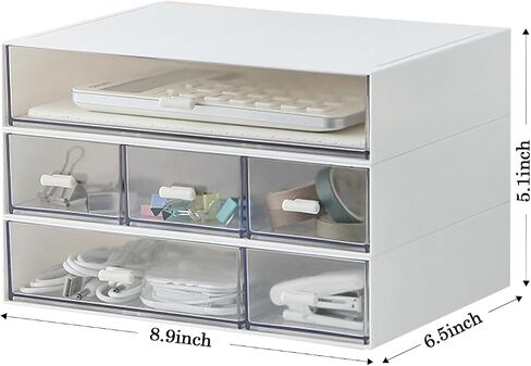Desk Organizer with 6 Drawers, Makeup Organizer, Plastic Cosmetic Organizer, Bathroom Organization Boxes, Desktop Storage Box(White) in Saudi Arabia