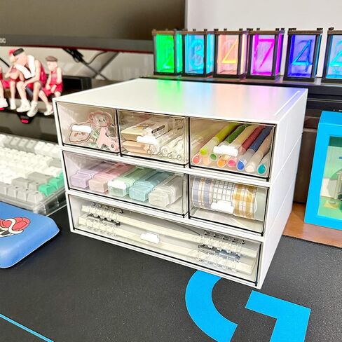 Desk Organizer with 6 Drawers, Makeup Organizer, Plastic Cosmetic Organizer, Bathroom Organization Boxes, Desktop Storage Box(White) in Saudi Arabia