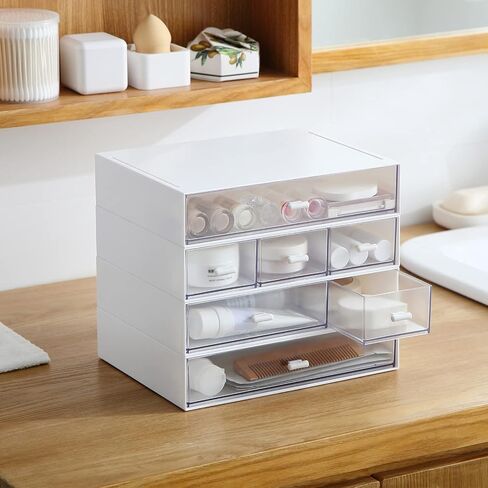 Desk Organizer with 6 Drawers, Makeup Organizer, Plastic Cosmetic Organizer, Bathroom Organization Boxes, Desktop Storage Box(White) in Saudi Arabia