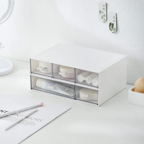 Desk Organizer with 6 Drawers, Makeup Organizer, Plastic Cosmetic Organizer, Bathroom Organization Boxes, Desktop Storage Box(White) in Saudi Arabia