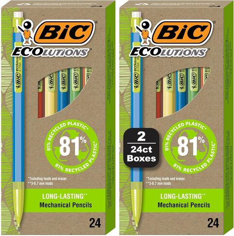 BIC Ecolutions Mechanical Pencils with Erasers, With Colorful Barrel, Medium Point (0.7mm), 48-Count Pack, Mechanical Pencils Made from 81% Recycled Plastic Excluding Leads and Erasers in Saudi Arabia