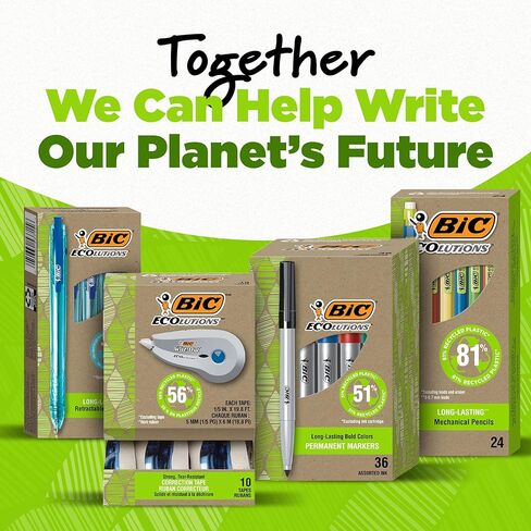 BIC Ecolutions Mechanical Pencils with Erasers, With Colorful Barrel, Medium Point (0.7mm), 48-Count Pack, Mechanical Pencils Made from 81% Recycled Plastic Excluding Leads and Erasers in Saudi Arabia