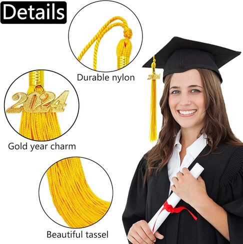 2024 Graduation Tassel, Royal Blue and White Tassel for Graduation Cap with 2024 Year Gold Charm for Graduation Ceremony Tassel Accessories in Kuwait