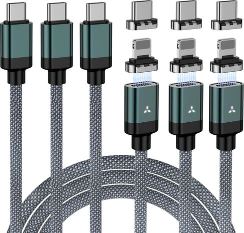 ZBF 100W USB C Magnetic Charging Cable, 2 in 1 Charger Cable for Type C(3 Pack, 4/6.6/6.6FT) 480Mbps Data Transfer, 5A Fast Charging for Phone 17 16 15,14,13 Pro Max, MacBook Pro,Pad,Galaxy S22,Pixel in Kuwait