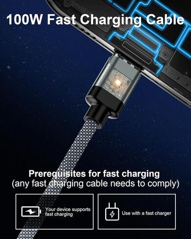 ZBF 100W USB C Magnetic Charging Cable, 2 in 1 Charger Cable for Type C(3 Pack, 4/6.6/6.6FT) 480Mbps Data Transfer, 5A Fast Charging for Phone 17 16 15,14,13 Pro Max, MacBook Pro,Pad,Galaxy S22,Pixel in Kuwait