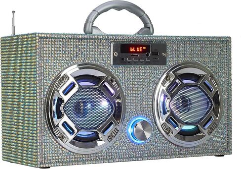 حزمة Wireless Express Bling - صندوق Boombox صغير LED مع راديو وبلوتوث - ميكروفون كاريوكي وسماعات فوق الأذن مع بلوتوث - حزمة سماعات ميكروفون الراديو in Kuwait