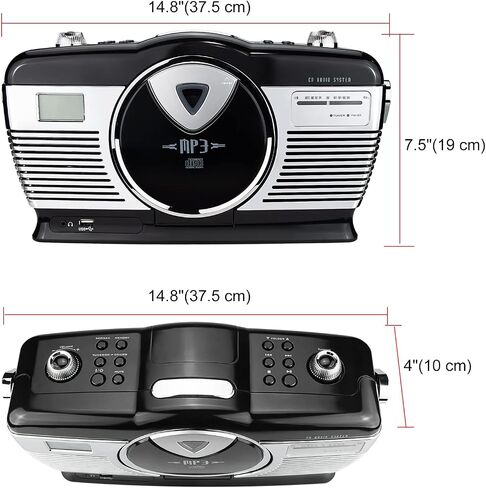 BIGMONAT Retro Style Portable CD Boombox مع راديو FM - مشغل موسيقى منزلي MP3 Boombox مع منفذ USB - مقبس سماعة الرأس - تيار متردد وبطارية متوافقة - شاشة LCD - مقبض حمل in Kuwait