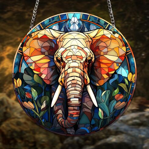 HOTIYOK Colourful Elephants Acrylic Window Hangings Suncatcher Stained Window & Wall Decor, Ideal Housewarming Gift, Home Decor for Grandma Wife Teacher Wild Animal Lover in Saudi Arabia