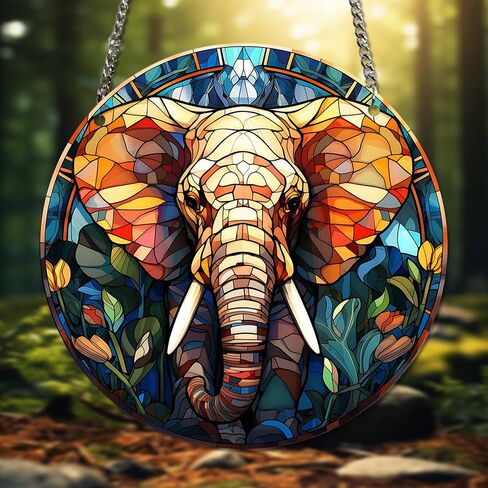 HOTIYOK Colourful Elephants Acrylic Window Hangings Suncatcher Stained Window & Wall Decor, Ideal Housewarming Gift, Home Decor for Grandma Wife Teacher Wild Animal Lover in Saudi Arabia