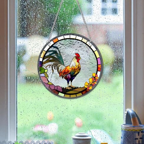 HOTIYOK Cock Acrylic Window Hangings Poultry Suncatcher Stained Glass Panels Window & Wall Decor for Indoor/Outdoor, Ideal Housewarming Gift Home Decor for Grandma Wife Teacher Animal Lover in Saudi Arabia