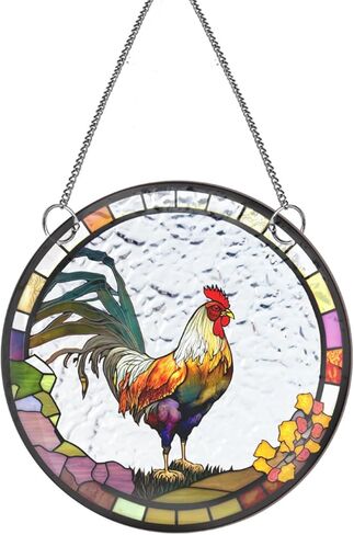 HOTIYOK Cock Acrylic Window Hangings Poultry Suncatcher Stained Glass Panels Window & Wall Decor for Indoor/Outdoor, Ideal Housewarming Gift Home Decor for Grandma Wife Teacher Animal Lover in Saudi Arabia