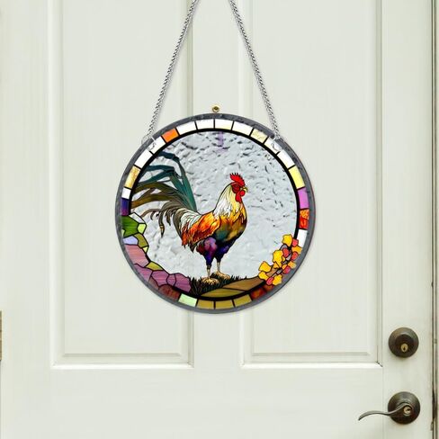 HOTIYOK Cock Acrylic Window Hangings Poultry Suncatcher Stained Glass Panels Window & Wall Decor for Indoor/Outdoor, Ideal Housewarming Gift Home Decor for Grandma Wife Teacher Animal Lover in Saudi Arabia