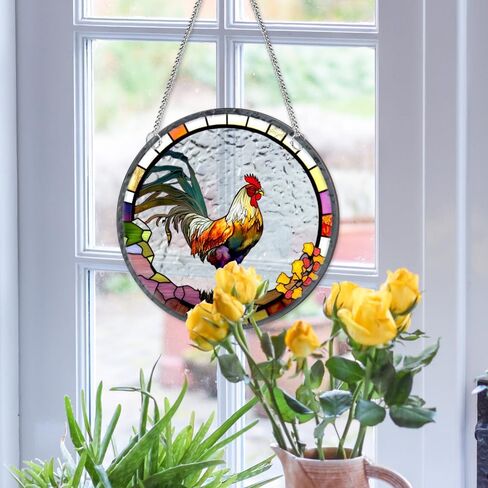 HOTIYOK Cock Acrylic Window Hangings Poultry Suncatcher Stained Glass Panels Window & Wall Decor for Indoor/Outdoor, Ideal Housewarming Gift Home Decor for Grandma Wife Teacher Animal Lover in Saudi Arabia