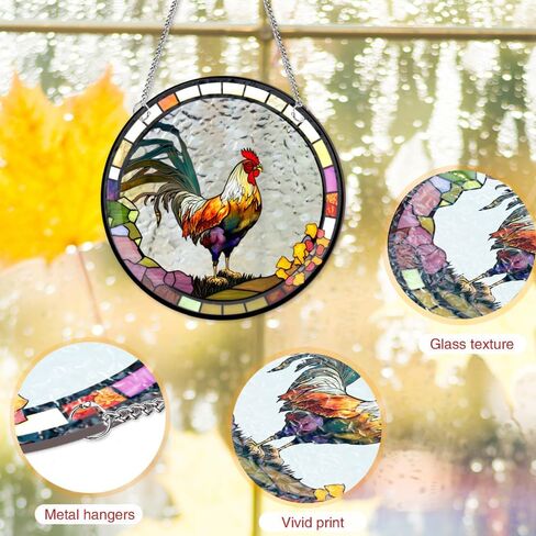 HOTIYOK Cock Acrylic Window Hangings Poultry Suncatcher Stained Glass Panels Window & Wall Decor for Indoor/Outdoor, Ideal Housewarming Gift Home Decor for Grandma Wife Teacher Animal Lover in Saudi Arabia