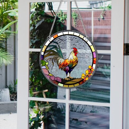 HOTIYOK Cock Acrylic Window Hangings Poultry Suncatcher Stained Glass Panels Window & Wall Decor for Indoor/Outdoor, Ideal Housewarming Gift Home Decor for Grandma Wife Teacher Animal Lover in Saudi Arabia