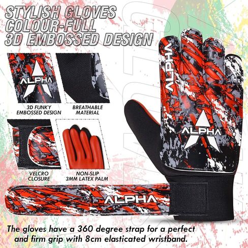 AlphaSports Soccer Goalie Gloves for Kids Boys, Youth and Adult Football Goalkeeper Gloves with 4mm Latex Palm and Double Wrist Protection in Saudi Arabia