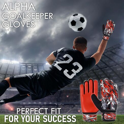 AlphaSports Soccer Goalie Gloves for Kids Boys, Youth and Adult Football Goalkeeper Gloves with 4mm Latex Palm and Double Wrist Protection in Saudi Arabia