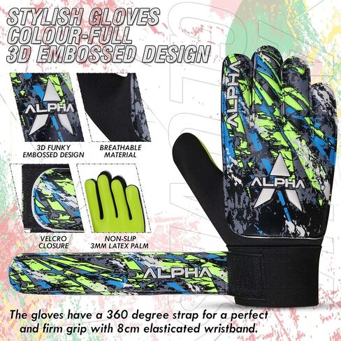 قفازات AlphaSports لكرة القدم لحارس المرمى للأطفال الأولاد والشباب والكبار مع راحة يد مطاطية 4 مم وحماية مزدوجة للمعصم in Kuwait
