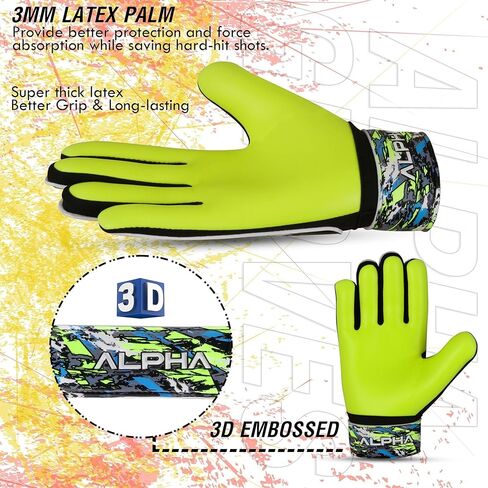 قفازات AlphaSports لكرة القدم لحارس المرمى للأطفال الأولاد والشباب والكبار مع راحة يد مطاطية 4 مم وحماية مزدوجة للمعصم in Kuwait