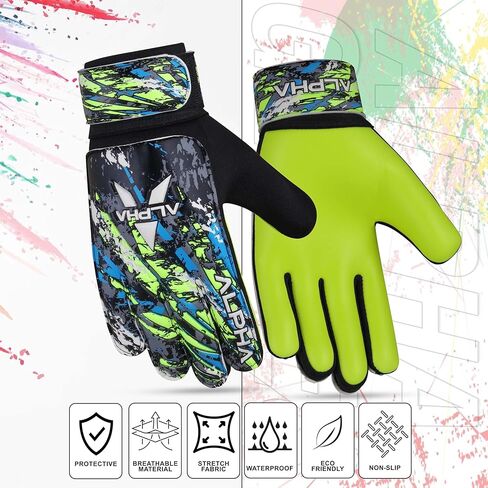 قفازات AlphaSports لكرة القدم لحارس المرمى للأطفال الأولاد والشباب والكبار مع راحة يد مطاطية 4 مم وحماية مزدوجة للمعصم in Kuwait