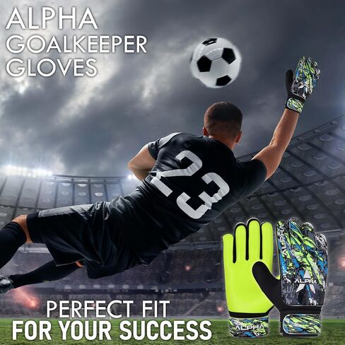قفازات AlphaSports لكرة القدم لحارس المرمى للأطفال الأولاد والشباب والكبار مع راحة يد مطاطية 4 مم وحماية مزدوجة للمعصم in Kuwait