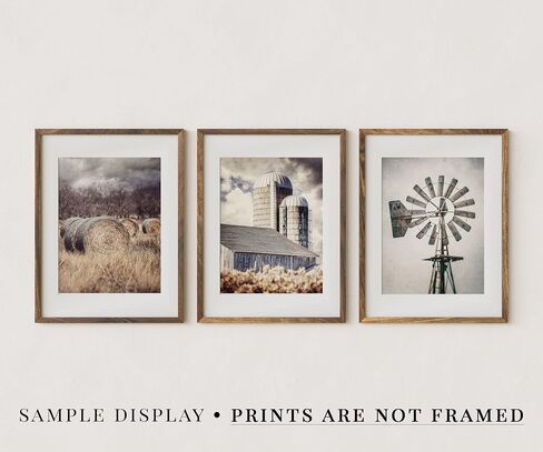 Lisa Russo Fine Art - مطبوعات صور لديكور حائط المزرعة Rustic Barn Hay Windmill - مجموعة من 3 - غير مؤطرة - بيج، رمادي، أسمر ضارب للصفرة (3 مطبوعات صغيرة مقاس 5 × 7 فقط) in Kuwait