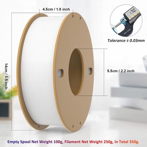 Dikale PLA+ 3D Printer Filament 1.75mm No Tangle, Neatly Wound Filament Net Weight 250g Spool, PLA Pro Plus, White in Saudi Arabia
