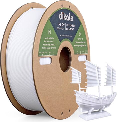 Dikale PLA+ 3D Printer Filament 1.75mm No Tangle, Neatly Wound Filament Net Weight 250g Spool, PLA Pro Plus, White in Saudi Arabia