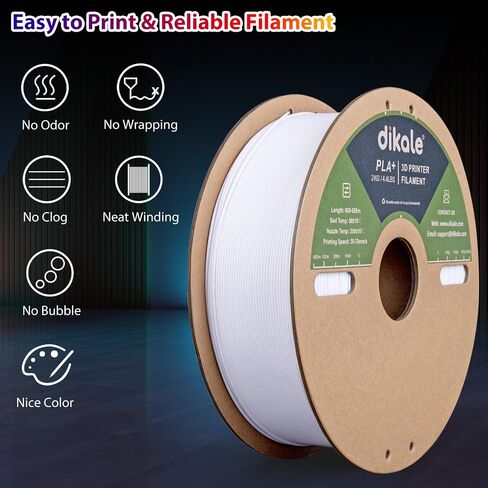 Dikale PLA+ 3D Printer Filament 1.75mm No Tangle, Neatly Wound Filament Net Weight 250g Spool, PLA Pro Plus, White in Saudi Arabia